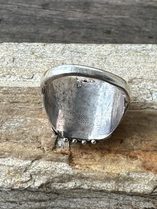 Vintage Zuni Sterling Silver Snake Eye Ring with Turquoise and Coral - Picture 3 of 4